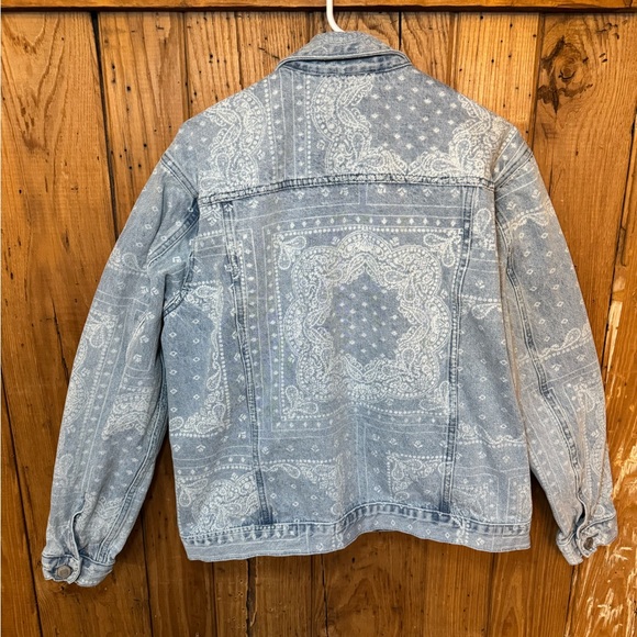 PacSun Men’s Light Wash Paisley Print Denim Jacket Size L - Picture 6 of 16